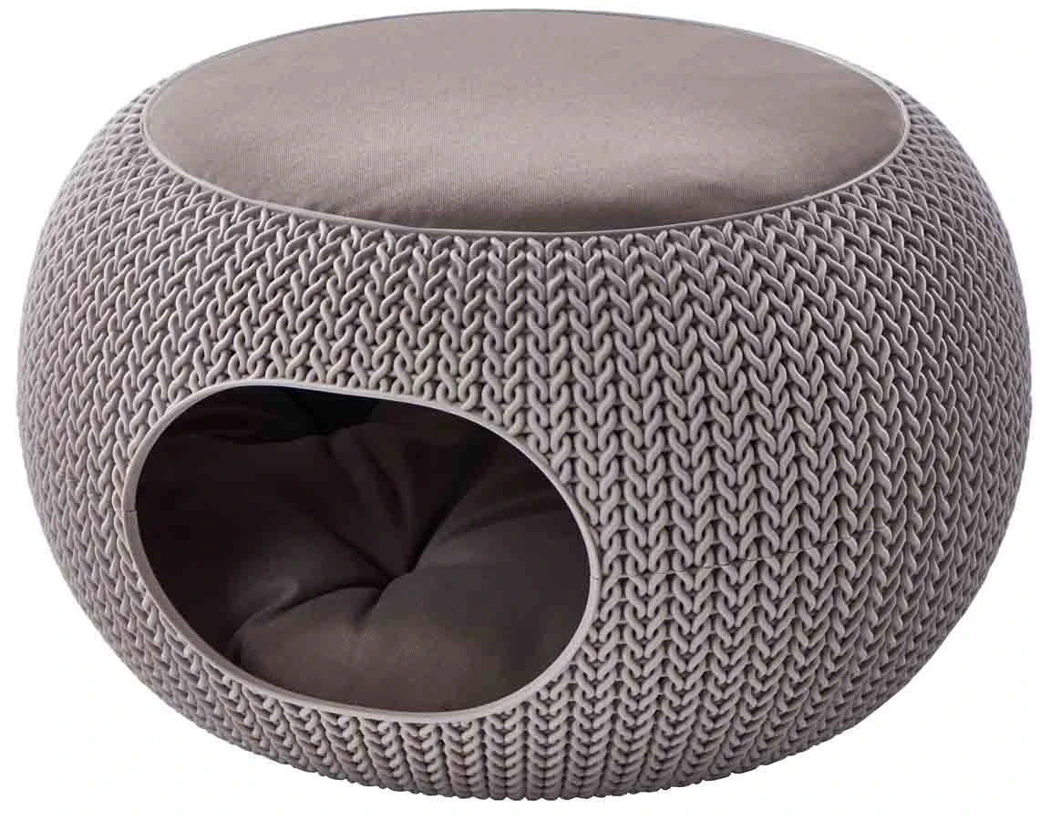 Curver Niche Ronde Aspect Tricot Avec Coussin Chien Et Chat Sable