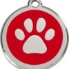 RedDingo Médaille D'identité "Patte" 30 Mm Rouge -Boutique Trixie reddingo me daille d identite patte rouge la compagnie des animaux 2