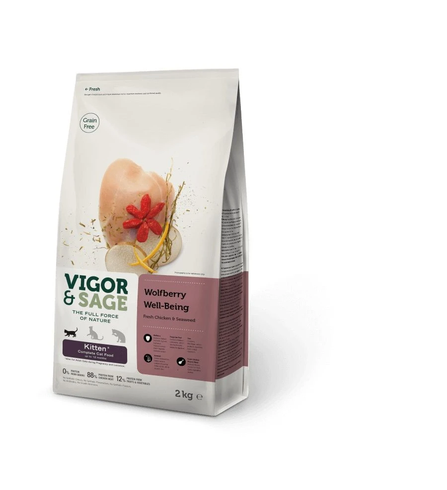 Vigor & Sage Chaton Baie De Goji / Poulet 2 Kg - Destockage